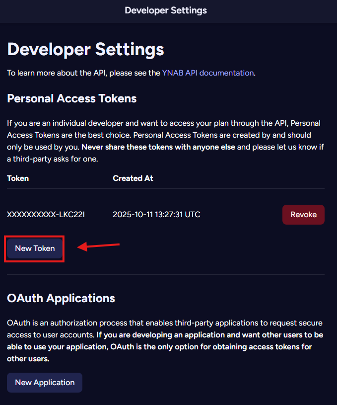New Token Button